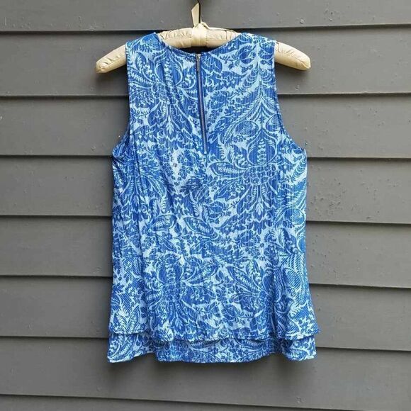 Michael Kors Blue White Print with Metalic accents  Sleeveless Top size Medium - Picture 3 of 11